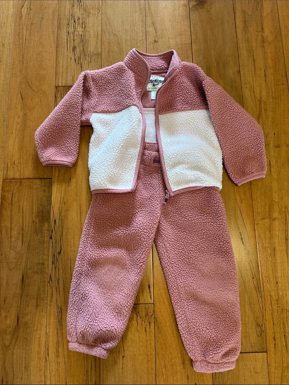 OshKosh Dusty Pink & White Sherpa Jacket and Pants Set